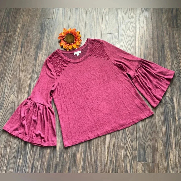 🦋B2G1🦋STUDIO JPR Red Marbled 3/4 Bell Sleeved Sweater | LARGE | - Picture 5 of 8